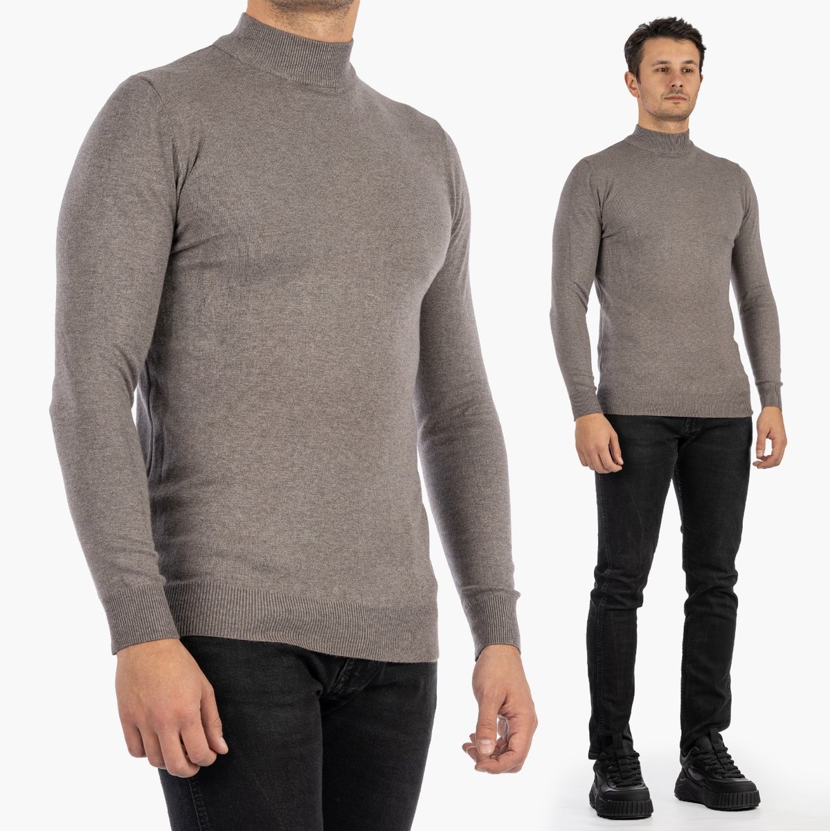 Golf Męski Slim Fit Elegancki Szary Cienki Modny Dopasowany Półgolf XXL