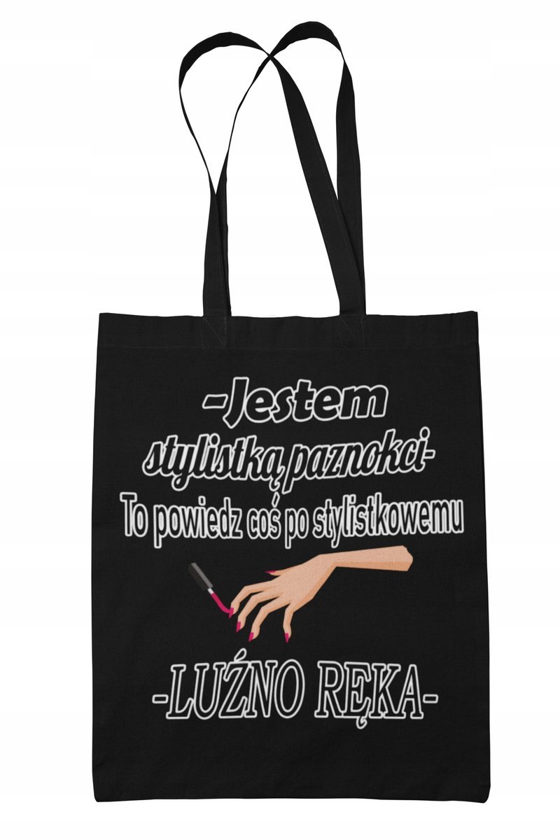 Torba Shopper-materiał-na ramie-kosmetyczka-napis