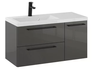 Szafka Wisząca Z Umywalką RON 90 cm D Lewa - Titan Wysoki Połysk - Uchwyty Czarne Matowe - Szafki łazienkowe - miniaturka - grafika 1
