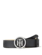 Paski - Tommy Hilfiger Pasek damski Th Round Buckle Belt 3.0 ze skóry, czarny, 80 - miniaturka - grafika 1
