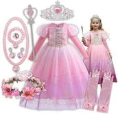 Stroje karnawałowe - Strój Kostium Sukienka Roszpunka Zaplątani Na Bal Karnawał 134 140 Cm (Z Metki 140) Zestaw - miniaturka - grafika 1