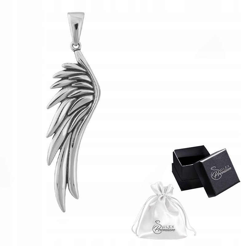 Wisiorek Zawieszka srebrna pr. 925 Modne Oksydowane Skrzydło Anioła