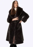 Płaszcze damskie - Damski płaszcz oversize ze sztucznego futra brązowy - miniaturka - grafika 1
