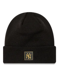 New Era Czapka New York Yankees Metallic Badge Black Cuff Knit Beanie 60424815 Czarny - Czapki damskie - miniaturka - grafika 1