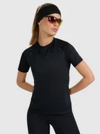 Koszulki sportowe damskie - 4F Koszulka do biegania regular szybkoschnąca damska - czarna L - miniaturka - grafika 1