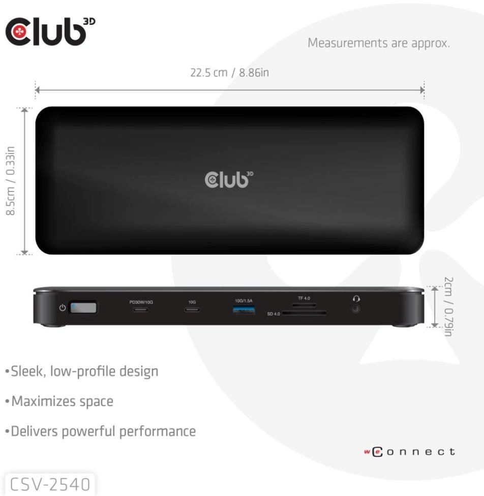 Club3D Dokovací stanice USB-C 14v1, 2xHDMI, 2xDP, 3xUSB-C, 1xUSB-C PD, 2xUSB, 1xRJ45, 1x3.5mm, microSD/SD, černá CSV-2540