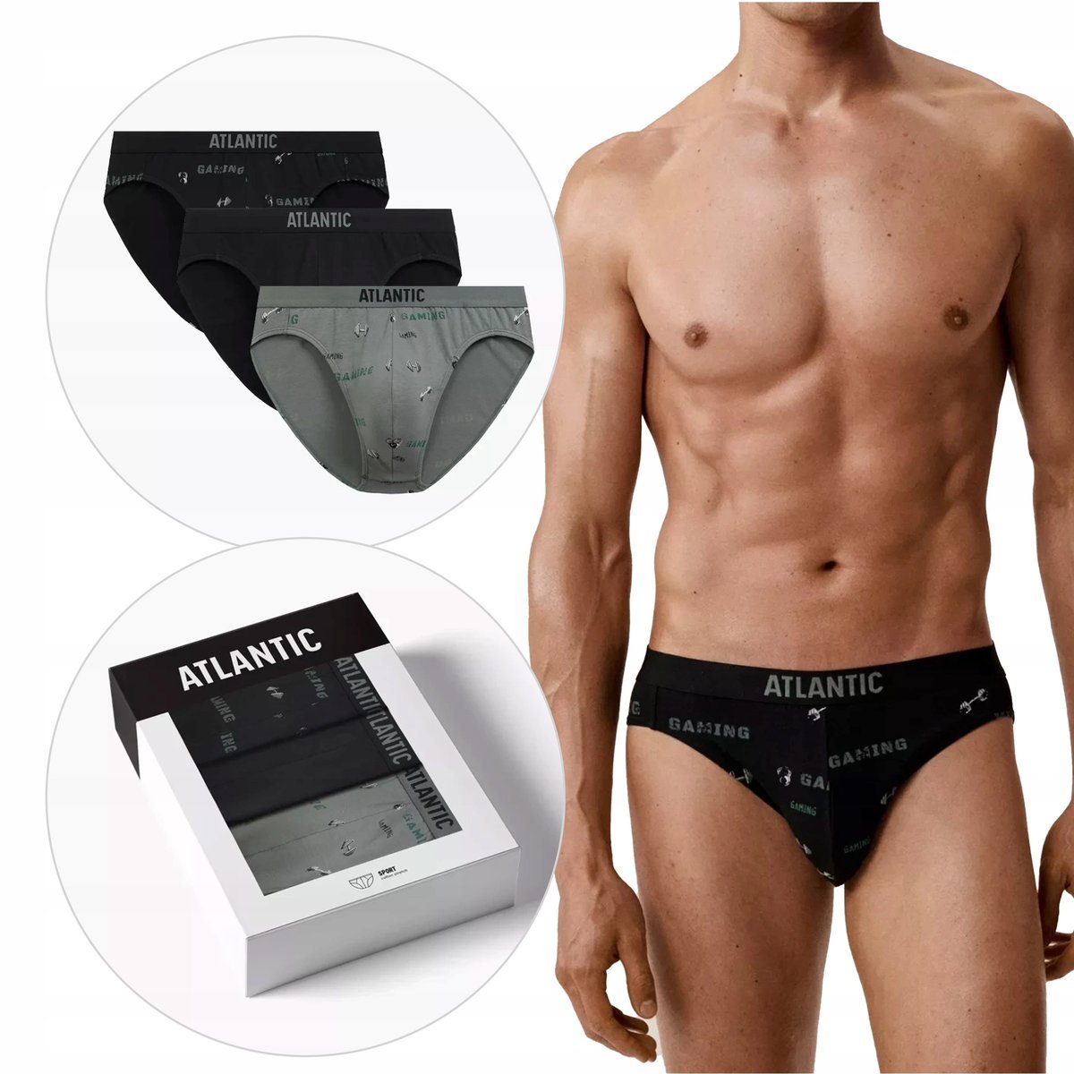 MAJTKI MĘSKIE slipy 3pak bawełniane klasyczne 3MP-206 wygodne Atlantic *XXL