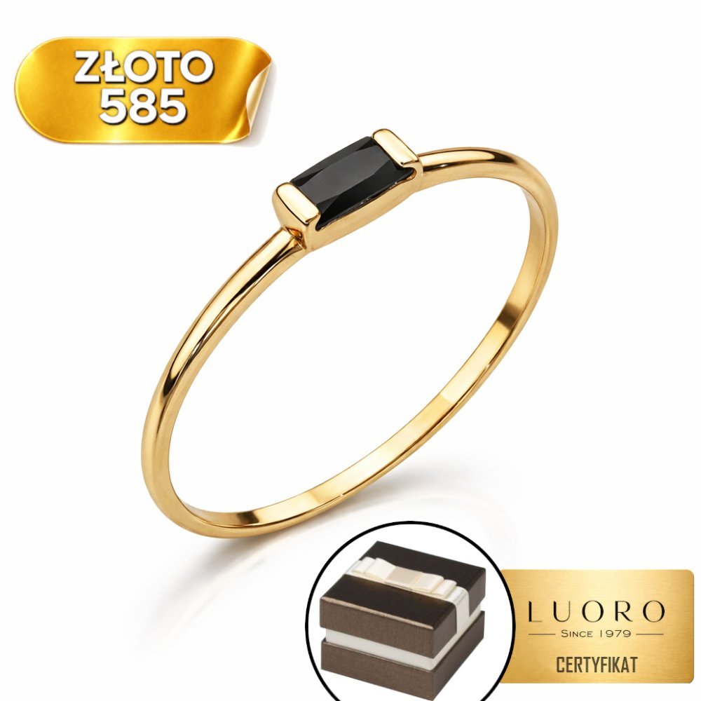 PIERŚCIONEK ZŁOTY 585 14K Z CZARNYM PROSTOKĄTNYM KAMIENIEM ELEGANCKI R18