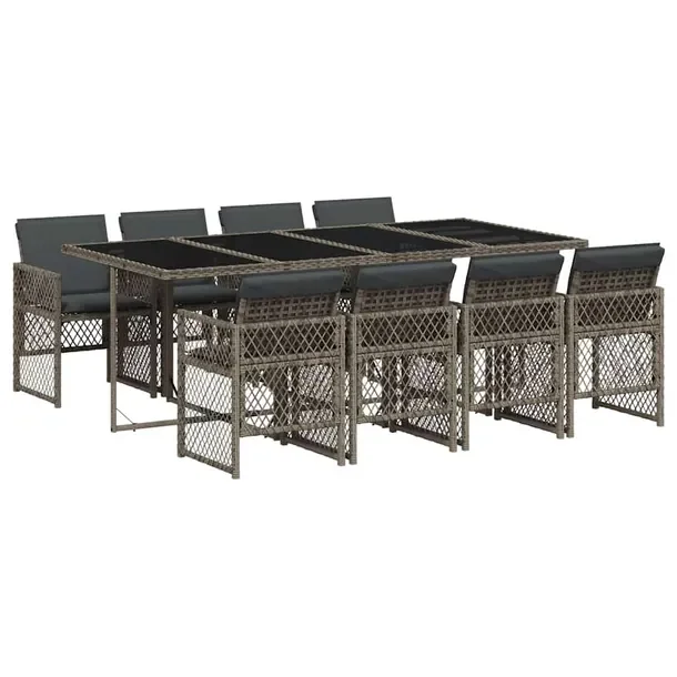 Zestaw mebli ogrodowych szary z rattanem PE, stół 220x106x73 cm, 8 krzese