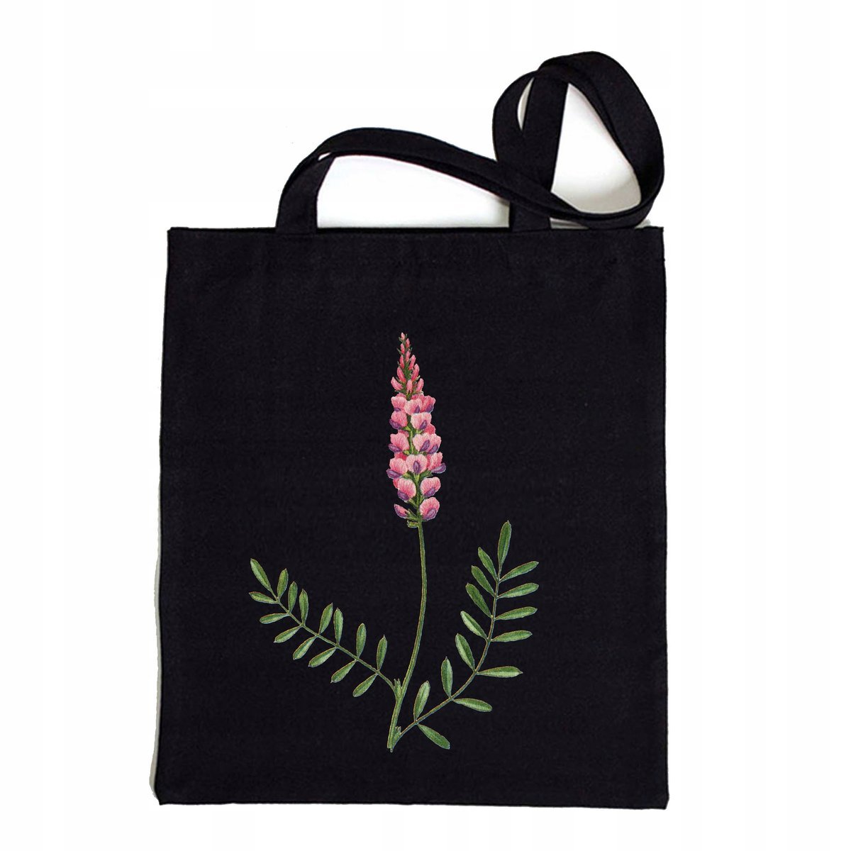 TORBA BAWEŁNIANA KWIAT ŁUBIN KWIATKI CZARNA