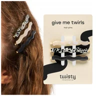 Ozdoby do włosów - Zestaw falowanych wsuwek do włosów - marmurkowa, perłowa, czarna Twisty 3 szt. - miniaturka - grafika 1