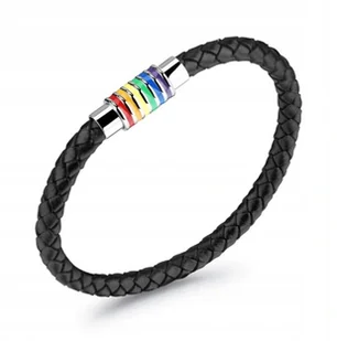 Opaska Tęczowa Skórzana Lgbt Bransoletka Pl48H - Bransoletki - miniaturka - grafika 1