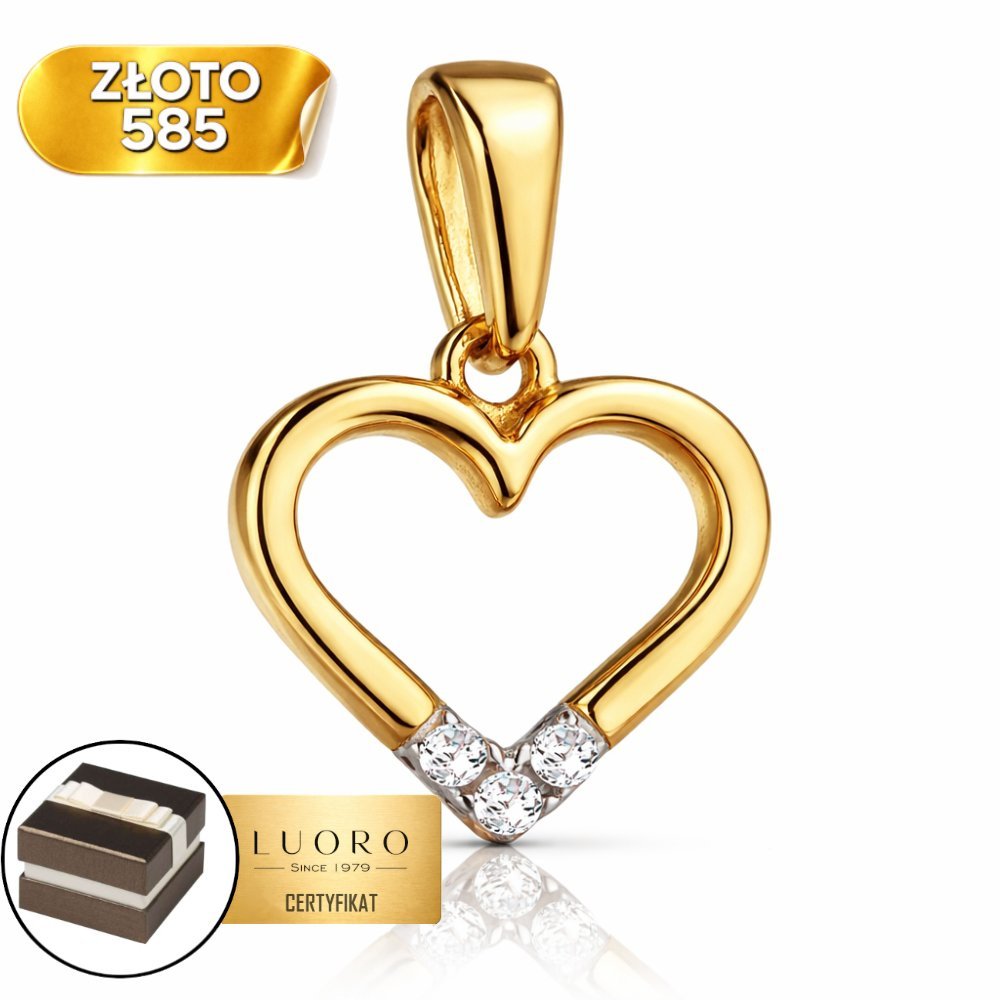 ZAWIESZKA ZŁOTA 585 14K KONTUR SERCA Z CYRKONIAMI 15 MM DELIKATNA