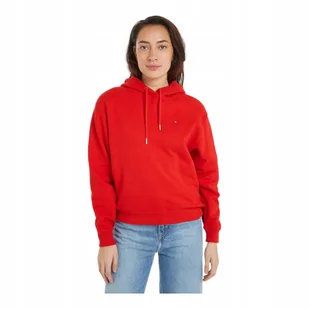 TOMMY HILFIGER BLUZA DAMSKA Z KAPTUREM REG FLAG CHEST HOODIE CZERWONA r.L - Bluzy damskie - miniaturka - grafika 1