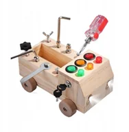 Zabawki interaktywne dla dzieci - Tablica MONTESSORI Sensoryczna DREWNIANA Manipulacyjna LED SAMOCHODZIK - miniaturka - grafika 1