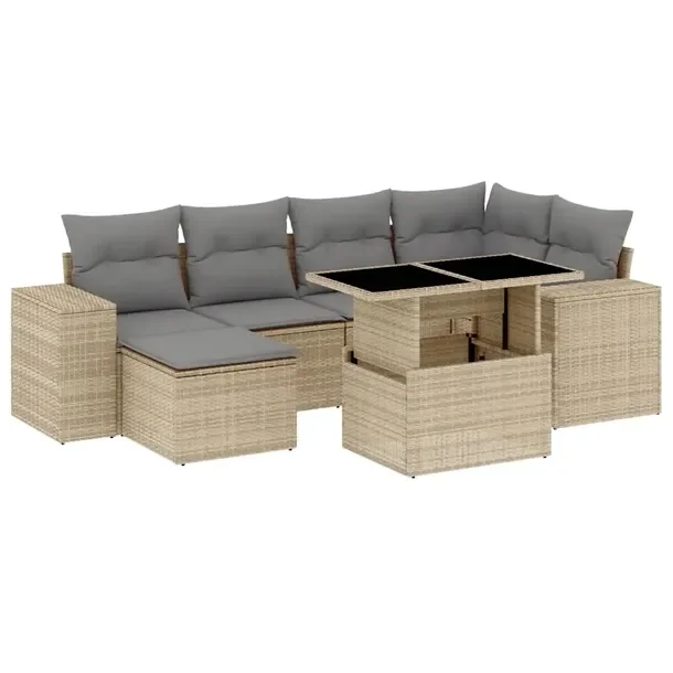 Zestaw mebli ogrodowych modułowych beżowy, rattan PE, 62 x 62 x 69 cm