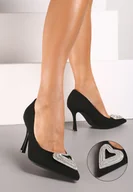 Czółenka - Czarne Eleganckie Szpilki z Cyrkoniowym Sercem Evabellea - miniaturka - grafika 1