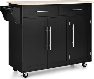 KOMFOTTEU Wózek kuchenny na kółkach, wózek do serwowania z uchwytem na ręczniki i regulowanymi półkami, duża drewniana wyspa kuchenna, mobilny wózek boczny do szafek kuchennych, czarny - Ręczniki KOMFOTTEU Wózek kuchenny na kółkach, wózek do serwowania z uchwytem na ręczniki i regulowanymi półkami, duża drewniana wyspa kuchenna, mobilny wózek boczny do szafek kuchennych, czarny - Ręczniki - miniaturka - grafika 1