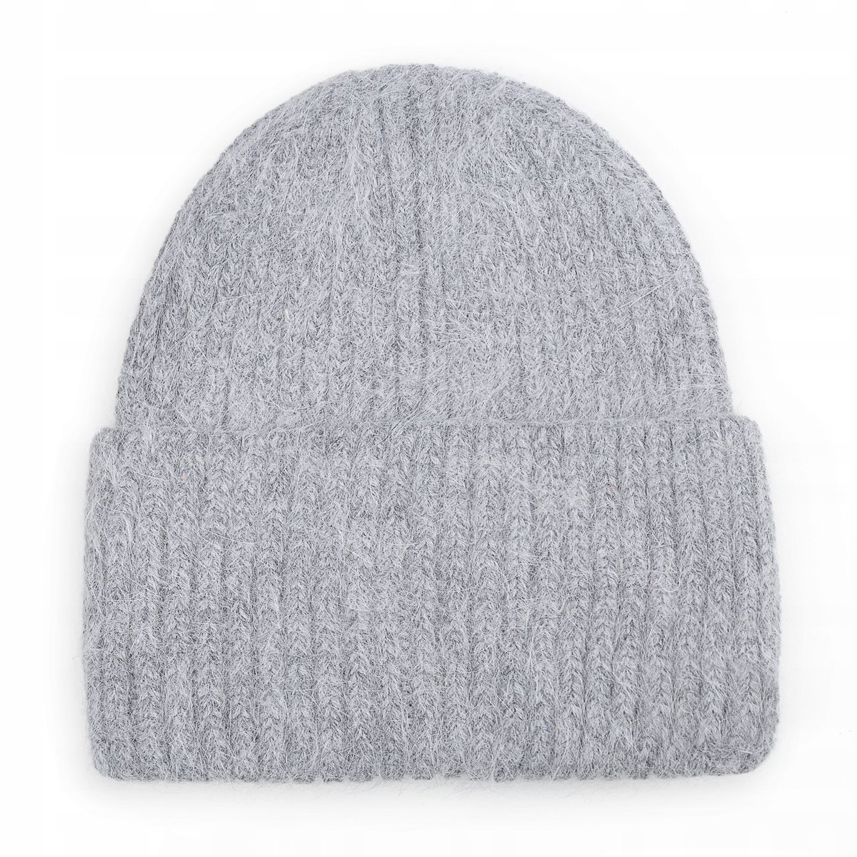 CZAPKA BEANIE DAMSKA WEŁNIANA WEŁNA ZIMOWA NA ZIMĘ 60% Angora SZARA