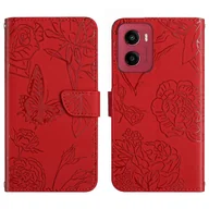 Etui i futerały do telefonów - Dla Motorola Moto G05 HT03 Skin Feel Butterfly Wytłoczone skórzane etui na telefon z klapką Czerwony - miniaturka - grafika 1