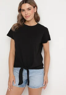 Czarny T-shirt z Bawełny z Ozdobnym Wiązaniem Sunitra - Koszulki i topy damskie - miniaturka - grafika 1