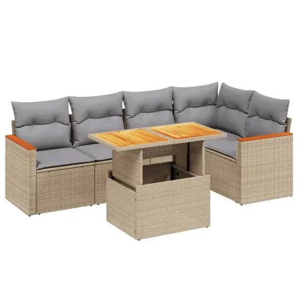 Zestaw mebli ogrodowych modułowych beżowy z poduszkami, rattan PE, 62 x 6