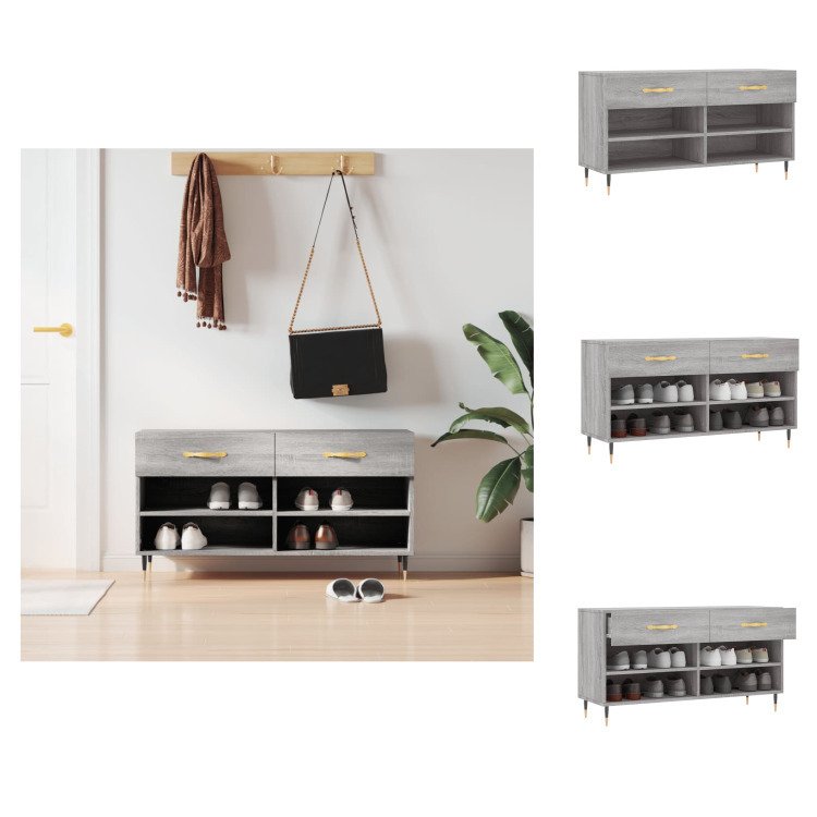 vidaXL Ławka na buty szara Sonoma 102x35x55 cm materiał drewnopochodny - Stojaki i szafki na buty