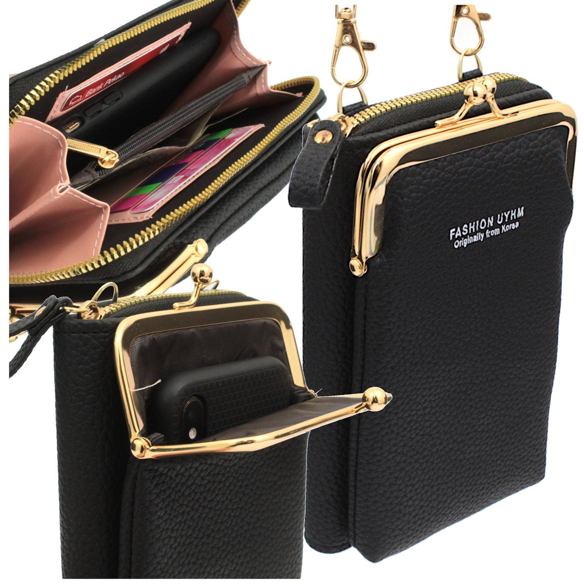 Torebka kopertówka saszetka mini portfel na telefon Etui na ramię czarna 2