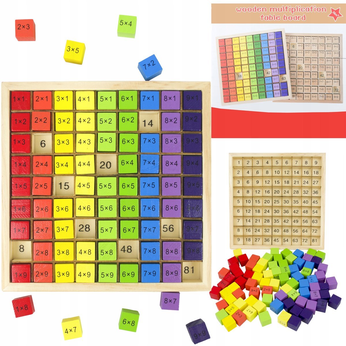 LT468 TABLICZKA MNOŻENIA DREWNIANA TABLICA EDUKACYJNA NAUKA MNOŻENIA KLOCKI