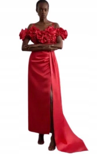 KAREN MILLEN CZERWONA MIDI SUKIENKA NA RAMIĄCZKACH DLA NISKICH 34 B1C