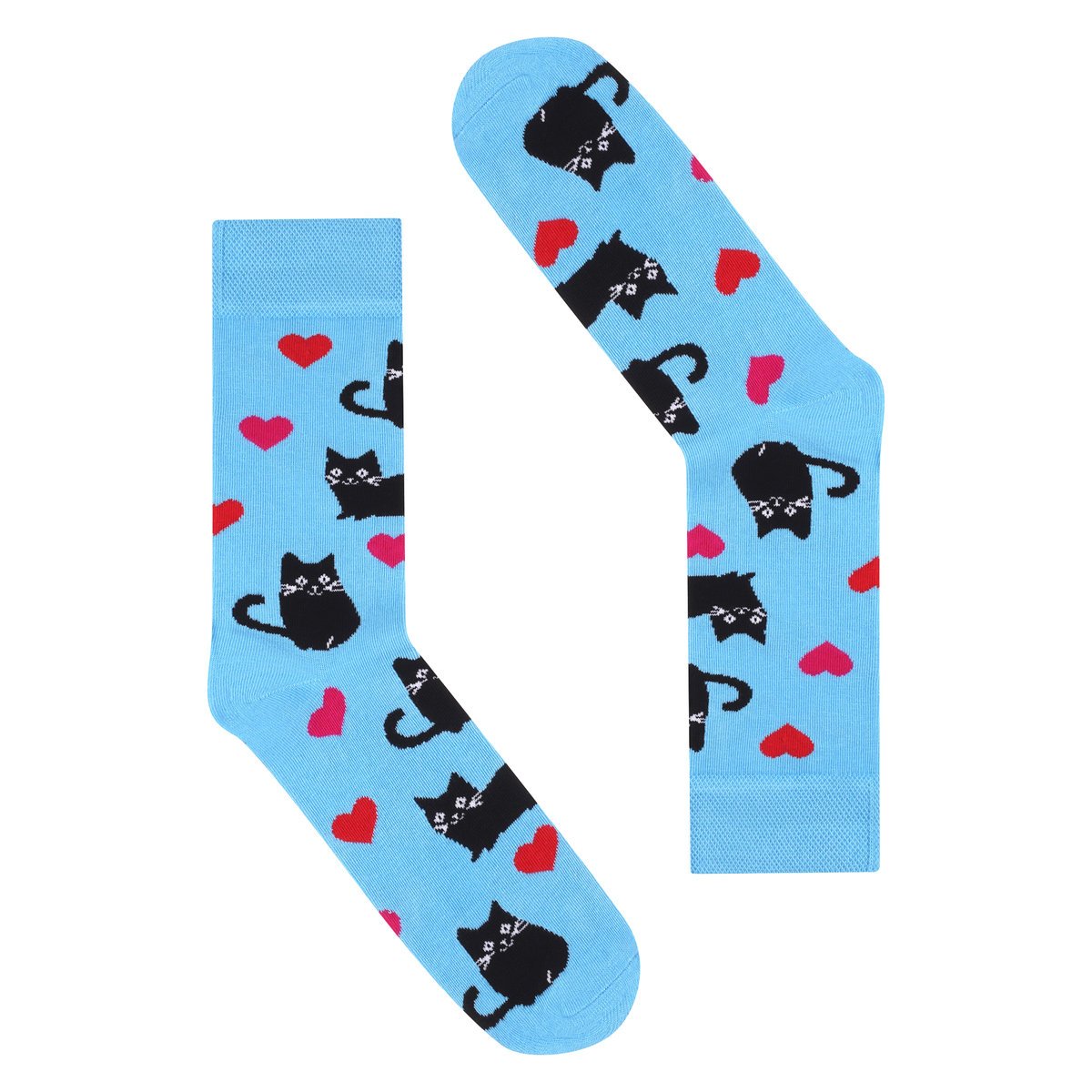 Kolorowe skarpetki z kotami w serca skarpety w koty 47-50 duży rozmiar