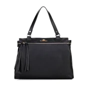 Torebki damskie - Damski kuferek ze skóry naturalnej czarno - złoty - miniaturka - grafika 1