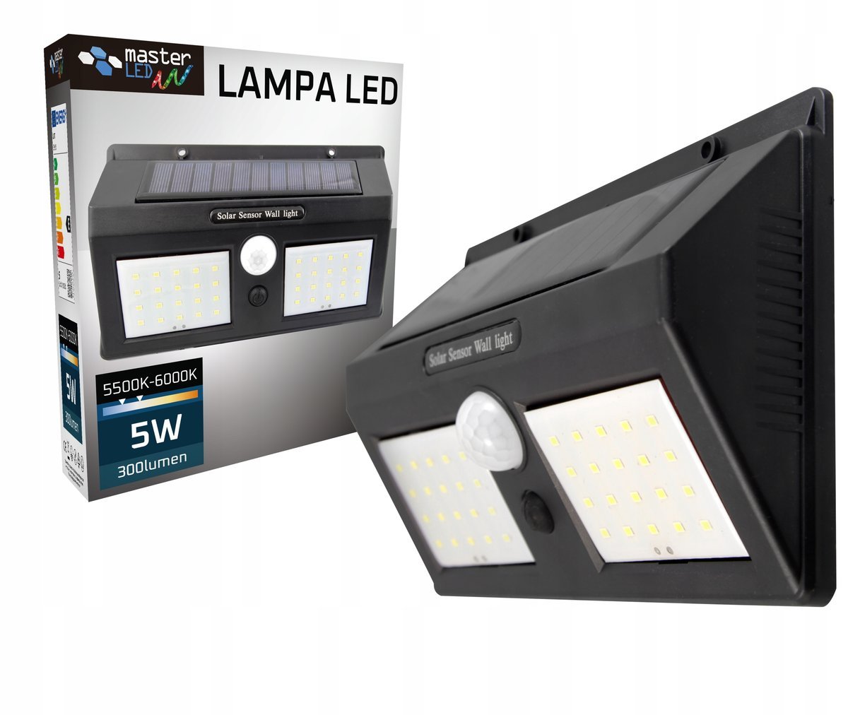 Lampa solarna LED ogrodowa Z CZUJNIKIEM zewnętrzna elewacyjna