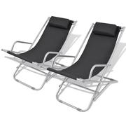 Fotele i krzesła ogrodowe - vidaXL Rozkładane leżaki tarasowe 2 szt. stal czarne 42936 - miniaturka - grafika 1