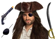 Dodatki do strojów karnawałowych - KOSTIUM PIRATMĘSK DLA DOROSŁEGO NASTOLATKA I KAPELUSZ SZABLA OPASKA NEPTUN - miniaturka - grafika 1