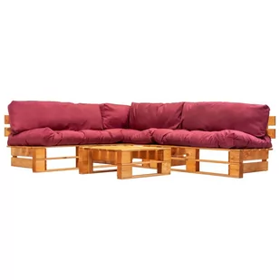 vidaXL 4-cz. zestaw ogrodowy, czerwone poduszki, palety z drewna FSC - Meble ogrodowe - miniaturka - grafika 1