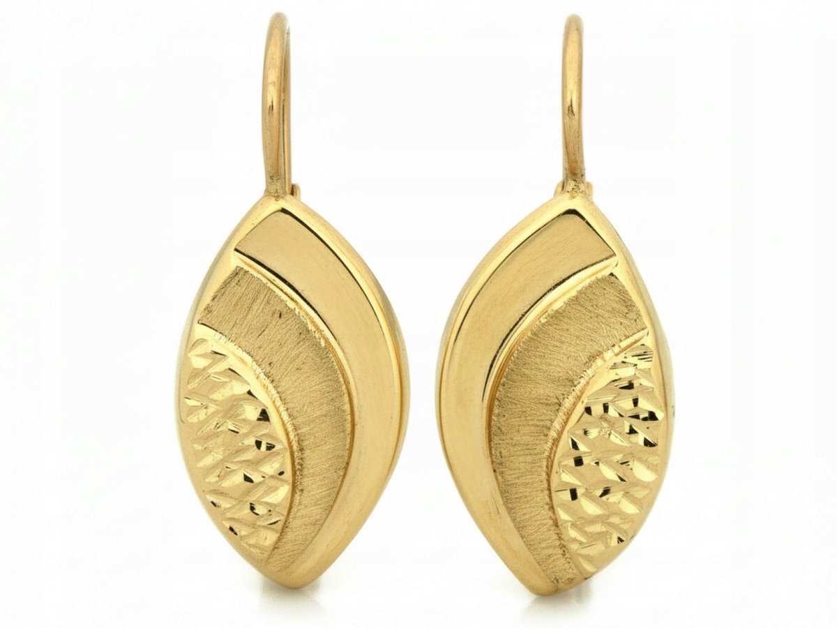 Kolczyki złote damskie 585 elegancki modny wzór diamentowane angielskie 14k
