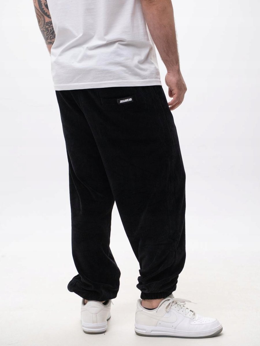 Spodnie Sztruksowe MATERIAŁOWE Męskie Czarne JOGGER SZNURKI Jigga Cord XL