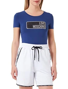 Love Moschino Damska koszulka z nadrukiem z błyszczącej marki, NIEBIESKI, 40 - Koszulki i topy damskie - miniaturka - grafika 1