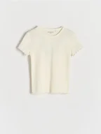 Koszulki dla dziewczynek - Reserved - Ażurowy t-shirt - złamana biel - miniaturka - grafika 1