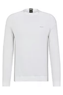 Swetry męskie - BOSS Rinos sweter męski z mieszanki bawełny z logo w paski, biały, M - miniaturka - grafika 1