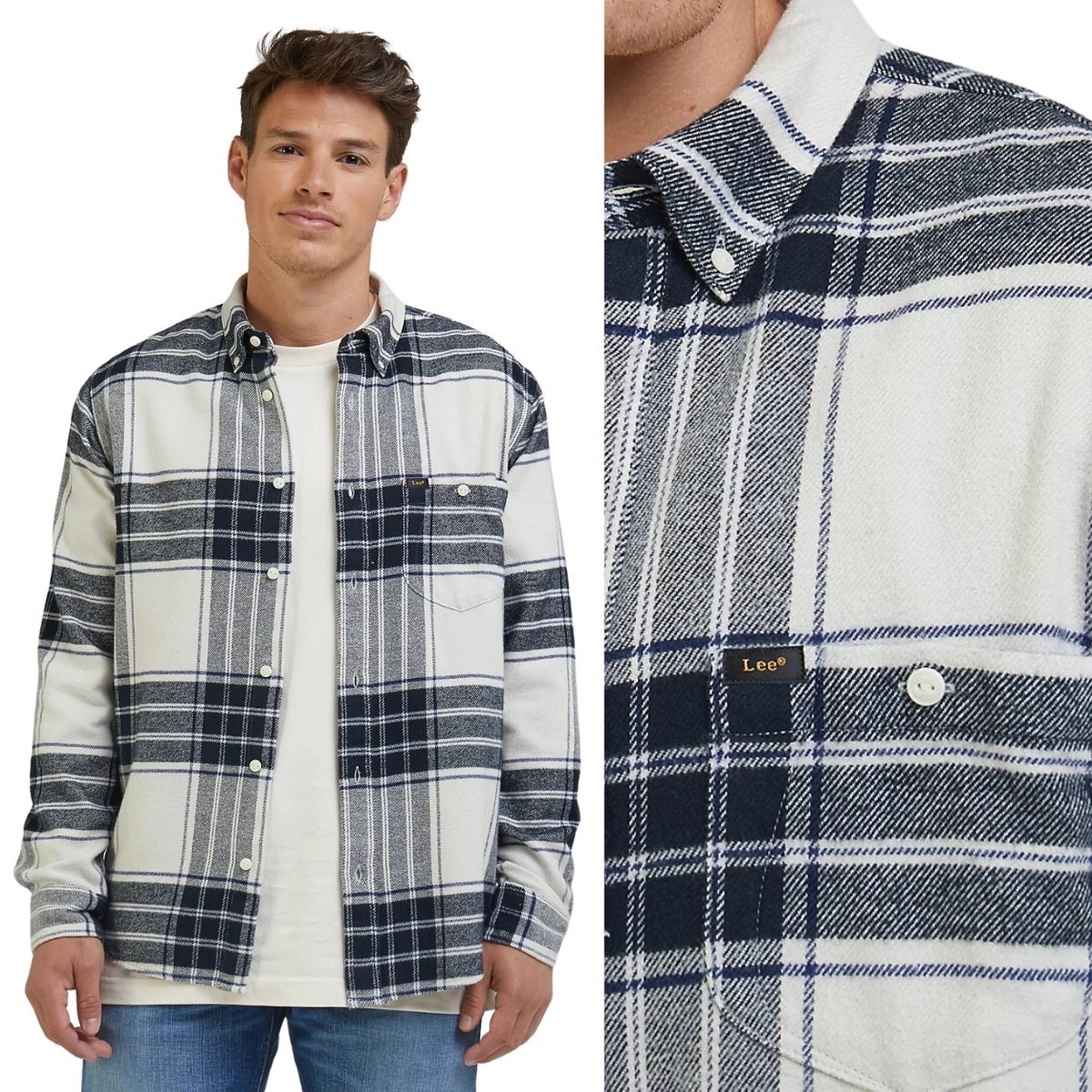 Lee Riveted Shirt Black Luźna Koszula W Kratę Grubsza Bawełna Relaxed Xxl