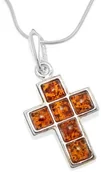 Biżuteria religijna - Srebrny krzyżyk z bursztynem - miniaturka - grafika 1