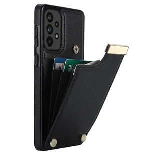 Do Samsung Galaxy A53 5G Pokrowiec Stylowy metalowy wystrój TPU + skórzany uchwyt na kartę Etui na telefon komórkowy Czarny - Etui i futerały do telefonów - miniaturka - grafika 1