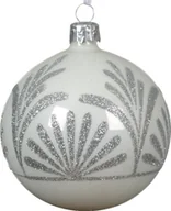 Bombki - Kaemingk Szklana bombka choinkowa 8cm Biała ze srebrnym wzorem dekoracyjna - miniaturka - grafika 1