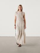Plisowana Sukienka Z Mieszanki Ramii Z Wiązaniami - Beżowy - L - Massimo Dutti - Kobieta