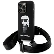 Etui i futerały do telefonów - Karl Lagerfeld KLHCP15XSCBSKNK iPhone 15 Pro Max 6.7" hardcase czarny/black Crossbody Silicone Ikonik - miniaturka - grafika 1
