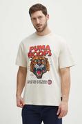 Koszulki męskie - Puma t-shirt bawełniany męski kolor beżowy z nadrukiem 624737 - miniaturka - grafika 1
