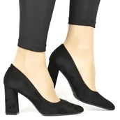 Czółenka - DAMSKIE CZÓŁENKA NA SŁUPKU SERGIO LEONE PB216 CZARNE ZAMSZOWE - miniaturka - grafika 1