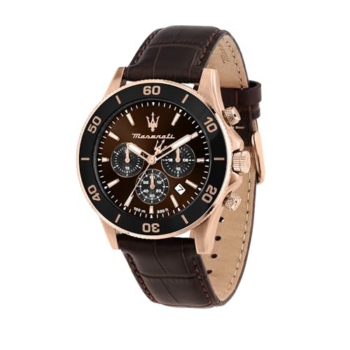 Maserati Limited Edition Męski zegarek, chronograf, analogowy, skórzany pasek, wodoodporny, kolekcja konkursowa - R8871600001, Brązowy, 43.00, pasek